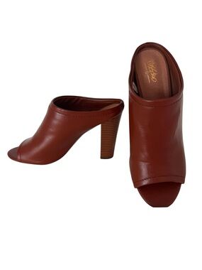Mossimo Supply Co Cognac Brown Faux Leather Open Toe Mule Heels Size 10